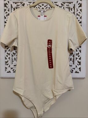 Cream Short Sleeve Bodysuit with Crew Neck, NWT